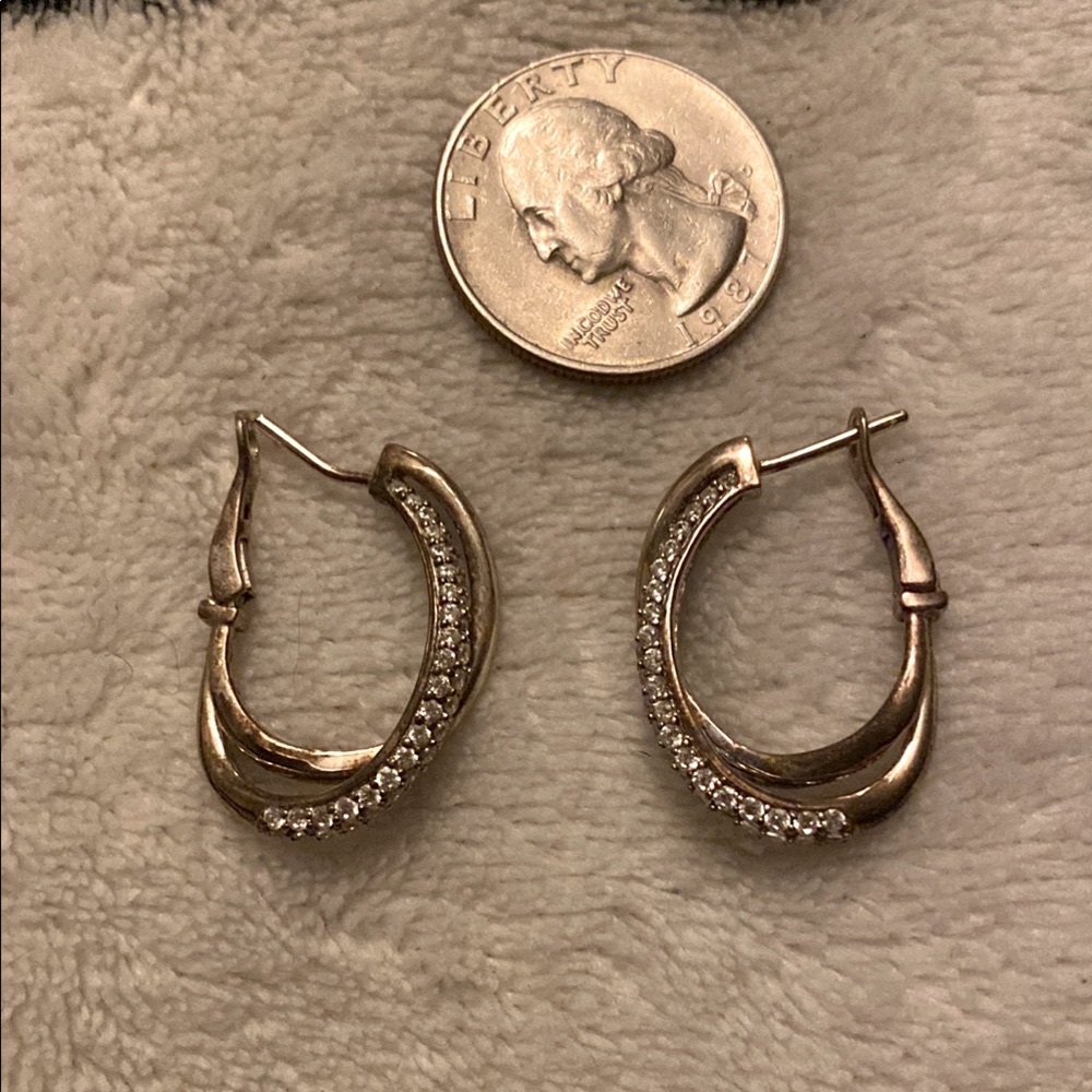 Silver & rhinestone double hoops